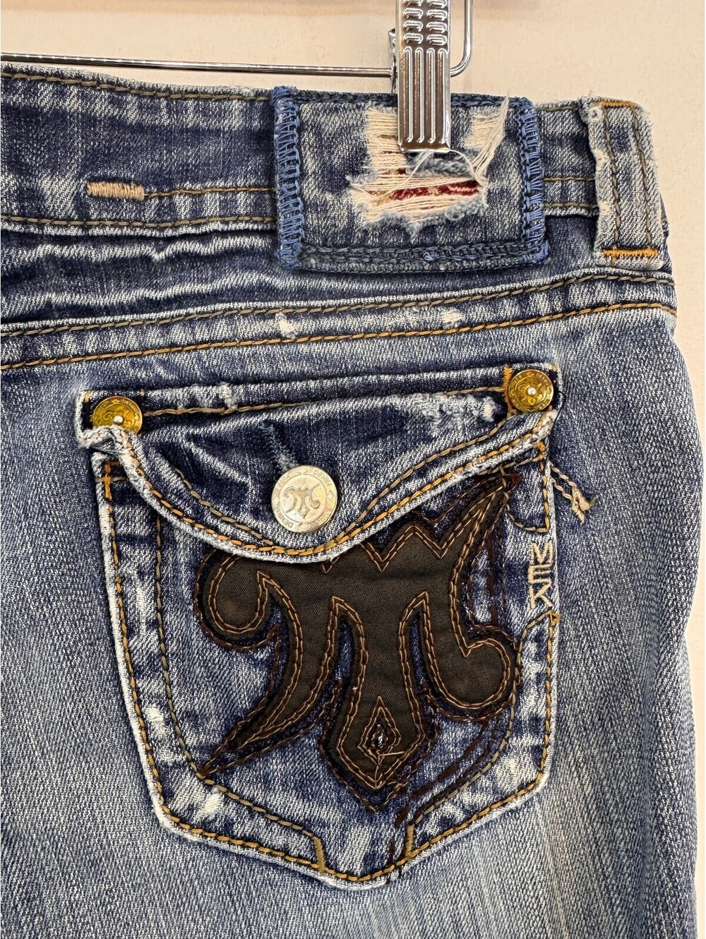 MEK Denim Y2K Low Rise Western Cowgirl Bootcut Jeans Embroidered Flap Pocket 30 - Picture 4 of 8